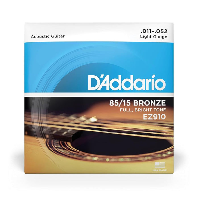 D'Addario Bronze EZ910 011-.052 Light Gauge 85/15 Full Bright Tone Acoustic Guitar Strings