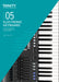 Front cover of a Trinity College London Press book titled 'Grade 05 Electronic Keyboard', showing a teal title panel over a close-up photograph of a piano keyboard and control panel.